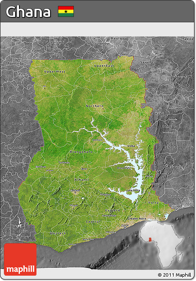 Satellite 3D Map of Ghana, desaturated