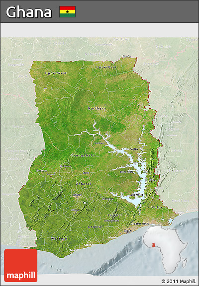 Satellite 3D Map of Ghana, lighten
