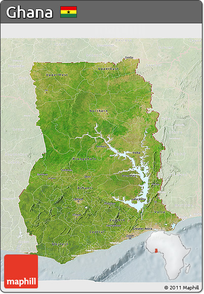 Satellite 3D Map of Ghana, lighten