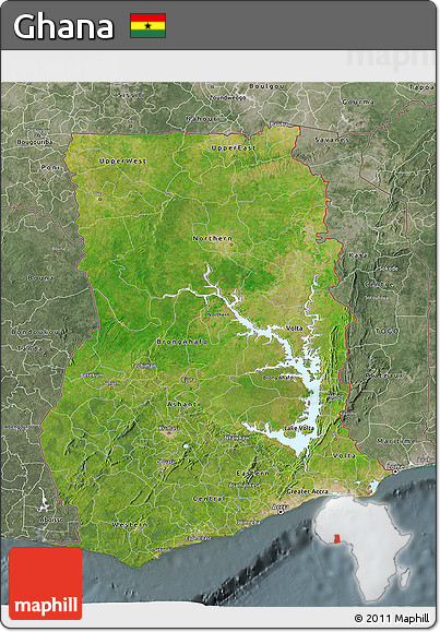 Satellite 3D Map of Ghana, semi-desaturated