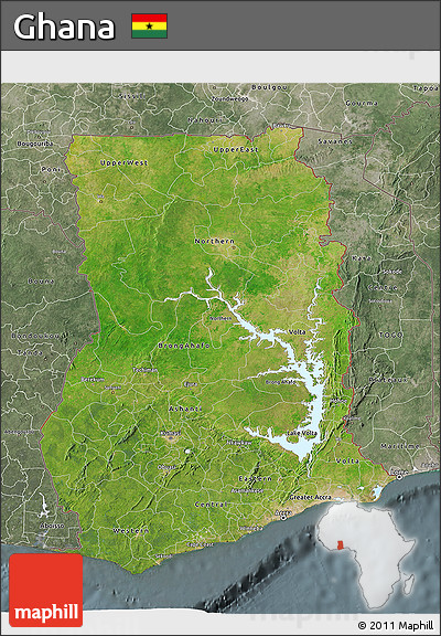 Satellite 3D Map of Ghana, semi-desaturated