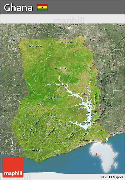 Satellite 3D Map of Ghana, semi-desaturated, land only
