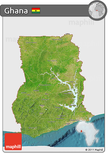 Satellite 3D Map of Ghana, single color outside