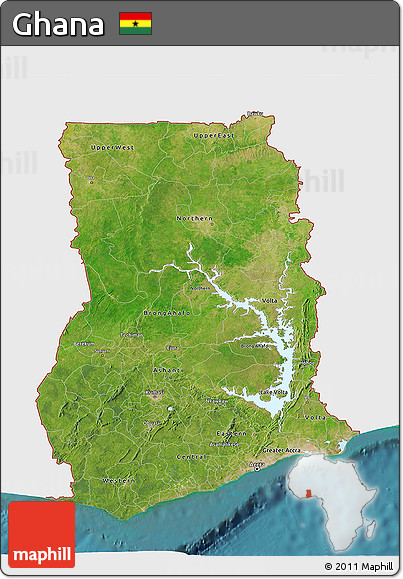 Satellite 3D Map of Ghana, single color outside