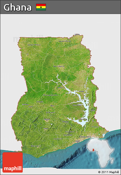 Satellite 3D Map of Ghana, single color outside