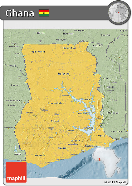 Savanna Style 3D Map of Ghana