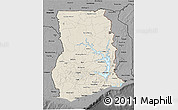 Shaded Relief 3D Map of Ghana, darken, desaturated