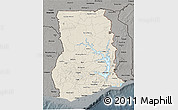 Shaded Relief 3D Map of Ghana, darken, semi-desaturated