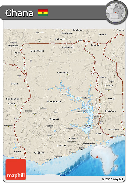 Shaded Relief 3D Map of Ghana