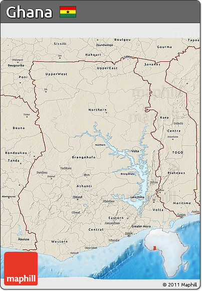 Shaded Relief 3D Map of Ghana