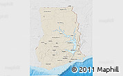 Shaded Relief 3D Map of Ghana, lighten, desaturated, land only