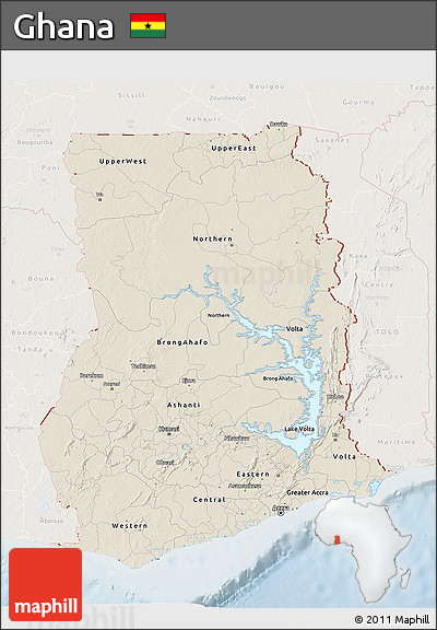 Shaded Relief 3D Map of Ghana, lighten