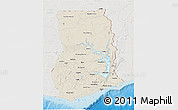 Shaded Relief 3D Map of Ghana, lighten, semi-desaturated, land only