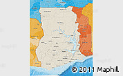 Shaded Relief 3D Map of Ghana, political shades outside