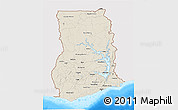 Shaded Relief 3D Map of Ghana, single color outside, bathymetry sea