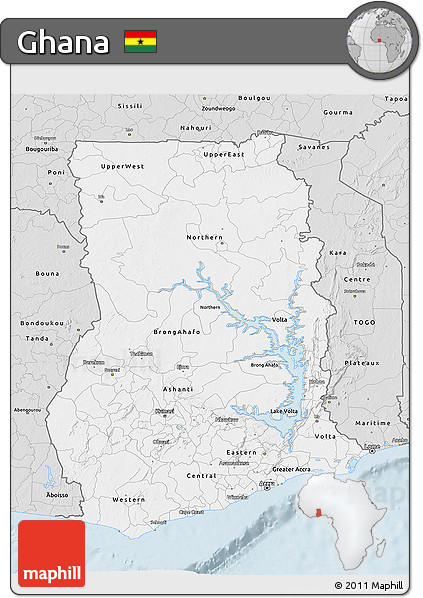 Silver Style 3D Map of Ghana