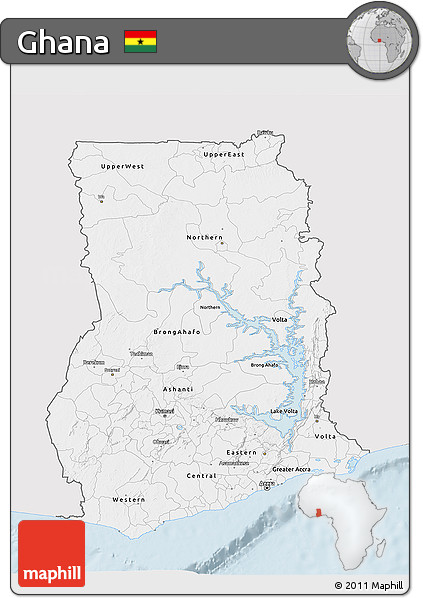 Silver Style 3D Map of Ghana, single color outside