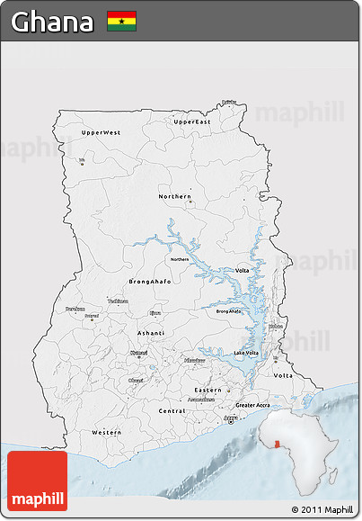 Silver Style 3D Map of Ghana, single color outside