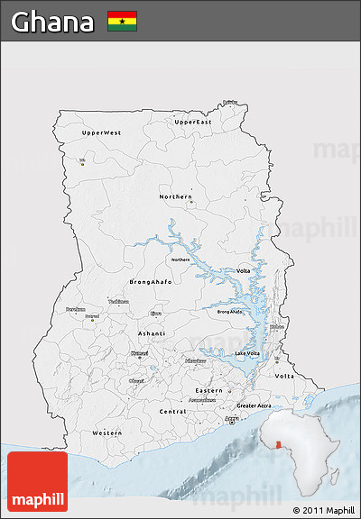 Silver Style 3D Map of Ghana, single color outside