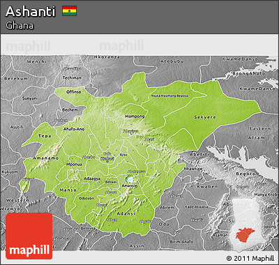 Physical 3D Map of Ashanti, desaturated