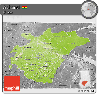 Physical 3D Map of Ashanti, desaturated