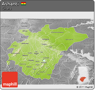 Physical 3D Map of Ashanti, desaturated