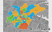 Political 3D Map of Ashanti, desaturated