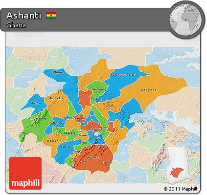 Political 3D Map of Ashanti, lighten