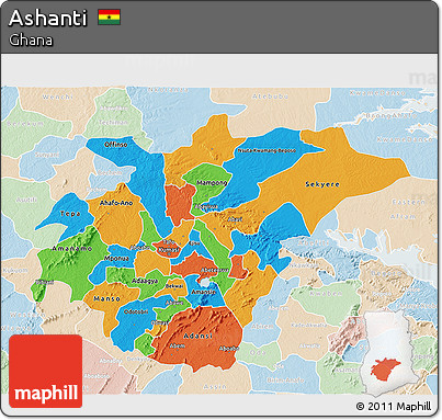 Political 3D Map of Ashanti, lighten