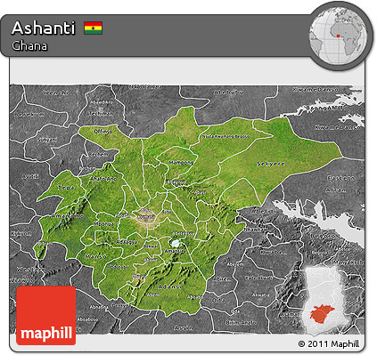Satellite 3D Map of Ashanti, desaturated