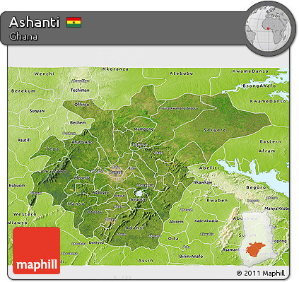 Satellite 3D Map of Ashanti, physical outside