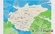 Shaded Relief 3D Map of Ashanti, political shades outside