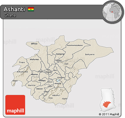 Shaded Relief 3D Map of Ashanti, single color outside