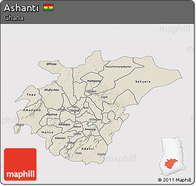 Shaded Relief 3D Map of Ashanti, single color outside
