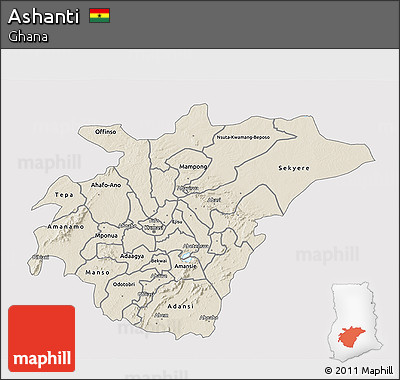 Shaded Relief 3D Map of Ashanti, single color outside
