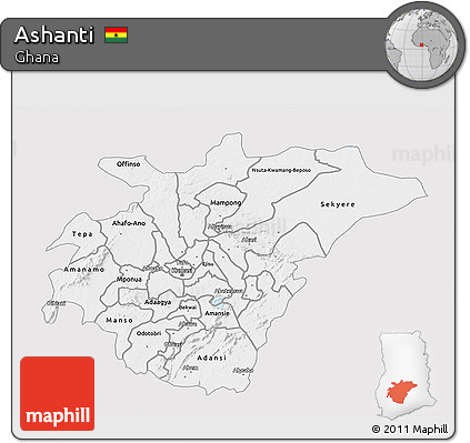 Silver Style 3D Map of Ashanti, single color outside