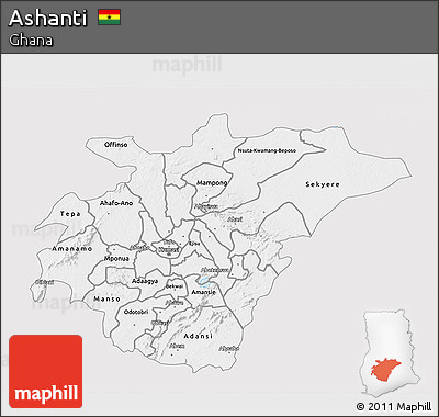 Silver Style 3D Map of Ashanti, single color outside