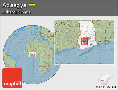 Savanna Style Location Map of Adaagya, highlighted country, highlighted parent region, hill shading