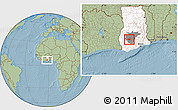 Savanna Style Location Map of Adaagya, highlighted country, highlighted parent region, hill shading