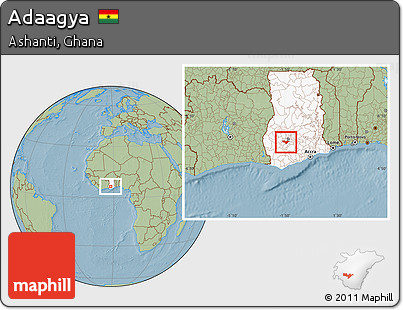 Savanna Style Location Map of Adaagya, highlighted country, hill shading