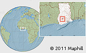 Savanna Style Location Map of Adaagya, highlighted country, hill shading
