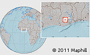 Gray Location Map of Ejisu, highlighted parent region, hill shading