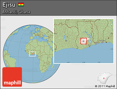 Savanna Style Location Map of Ejisu, highlighted parent region
