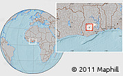 Gray Location Map of Kumasi, highlighted parent region, hill shading