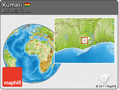 Physical Location Map of Kumasi, highlighted parent region