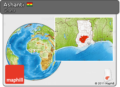 Physical Location Map of Ashanti, highlighted country