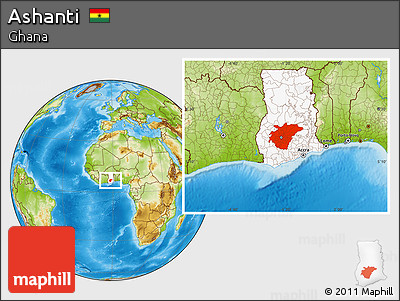 Physical Location Map of Ashanti, highlighted country