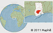 Savanna Style Location Map of Ashanti, highlighted country, hill shading