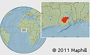 Savanna Style Location Map of Ashanti, hill shading