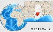 Shaded Relief Location Map of Ashanti, highlighted country, within the entire country